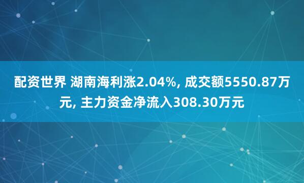 配资世界 湖南海利涨2.04%, 成交额5550.87万元, 主力资金净流入308.30万元